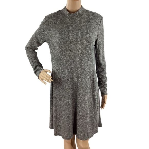 Madewell Gray Cityblock Mock Neck Long Sleeve Fit & Flare Sweater Dress M - Picture 1 of 7